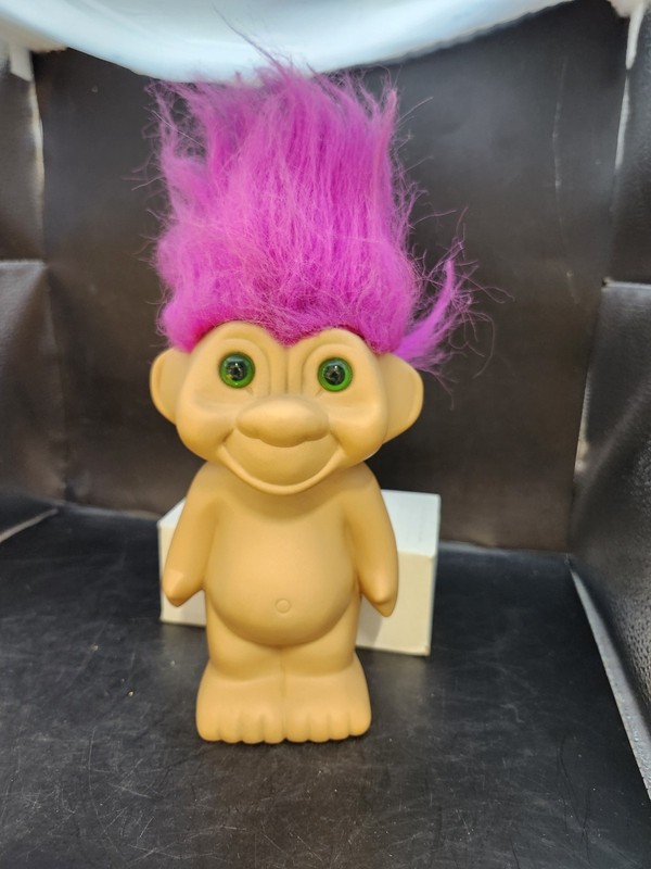 Troll Doll Bank Purple Hair 1991 Green Eyes With Plug Vintage TNT Gender Neutral