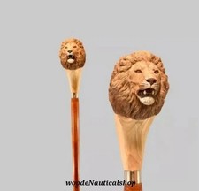 wooden walking stick hand carved Lion wooden walking cane
