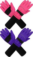 Cooraby 2 Pack Long Kids Winter Ski Gloves 6-10 Years, Pink, Purple