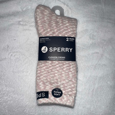 Sperry Women  s Cushion Crew Socks - 2 Pairs - Heathered Pink Cream Knit NWT