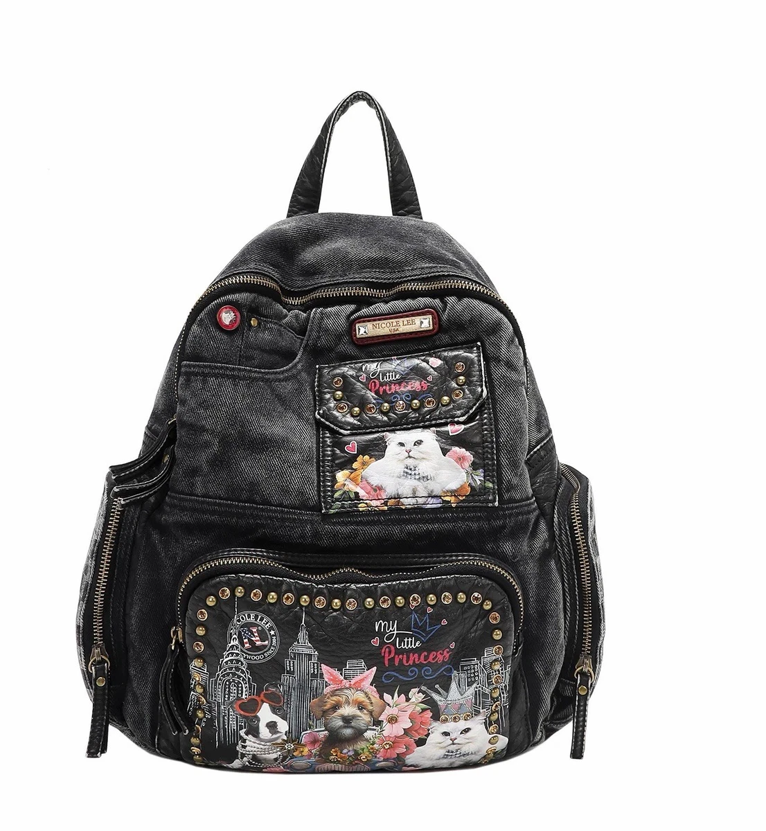 Nicole Lee black backpack with Paris Theme Puffy Large Backpack with Shiny Finish, Lightweight, Black  main image 2