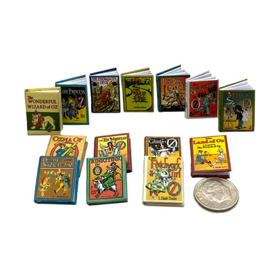 THE WIZARD Of OZ Books 14 Pc Readable Illustrated 1:12 Scale Miniature Book Set
