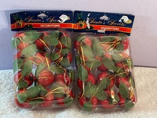 Christmas ornaments set of 24 miniature red apples green leaves AA874