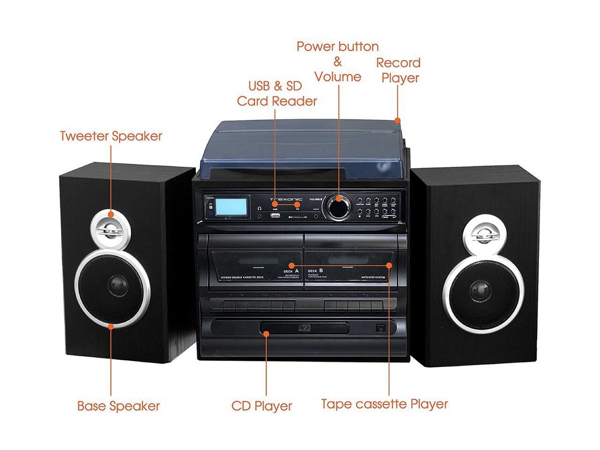 Trexonic TRX-811BS 3-Speed Turntable With CD Player, Dual Cassette