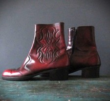 Vintage 70s Cherry Rub Ankle Western Buck Boot Vinyl Unisex