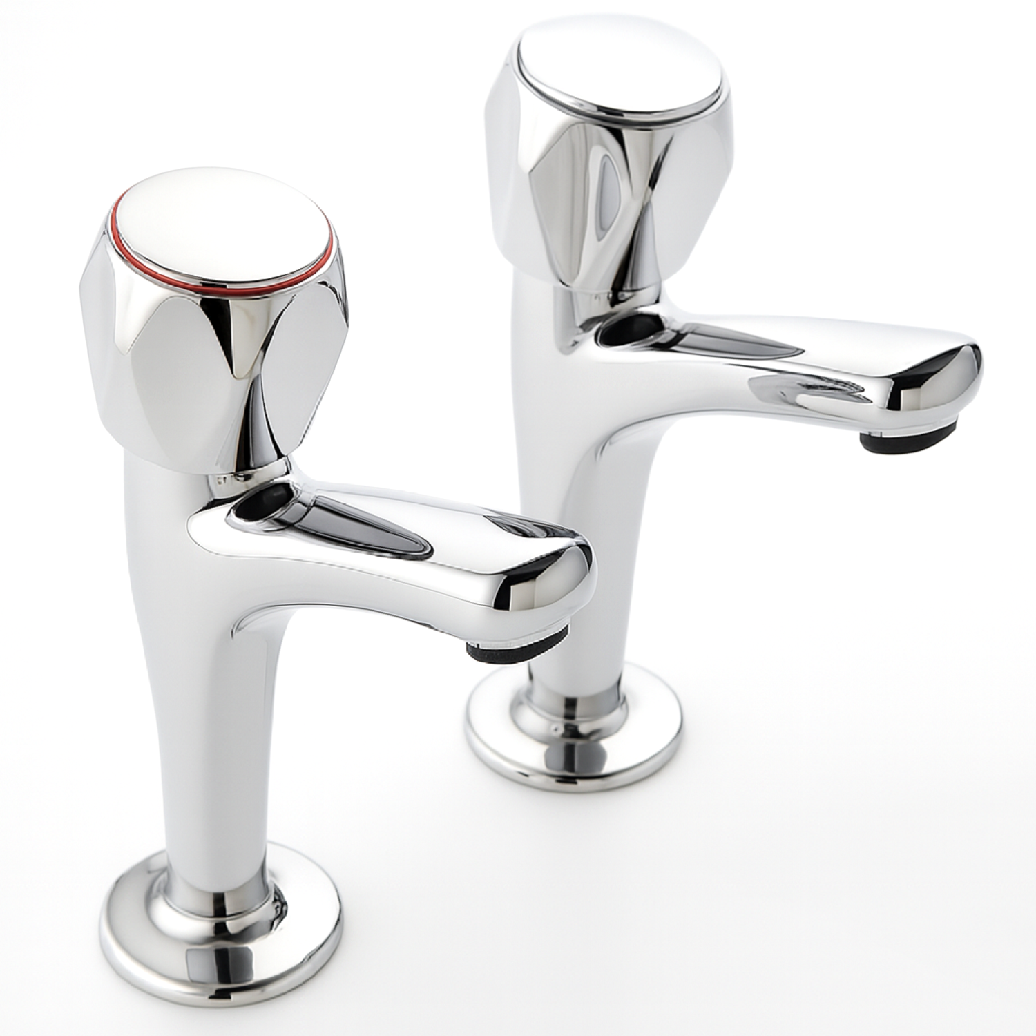 Mercia Kitchen Dual Tap Pair Chrome High Neck Pillar Deck Mounted Knob Faucet