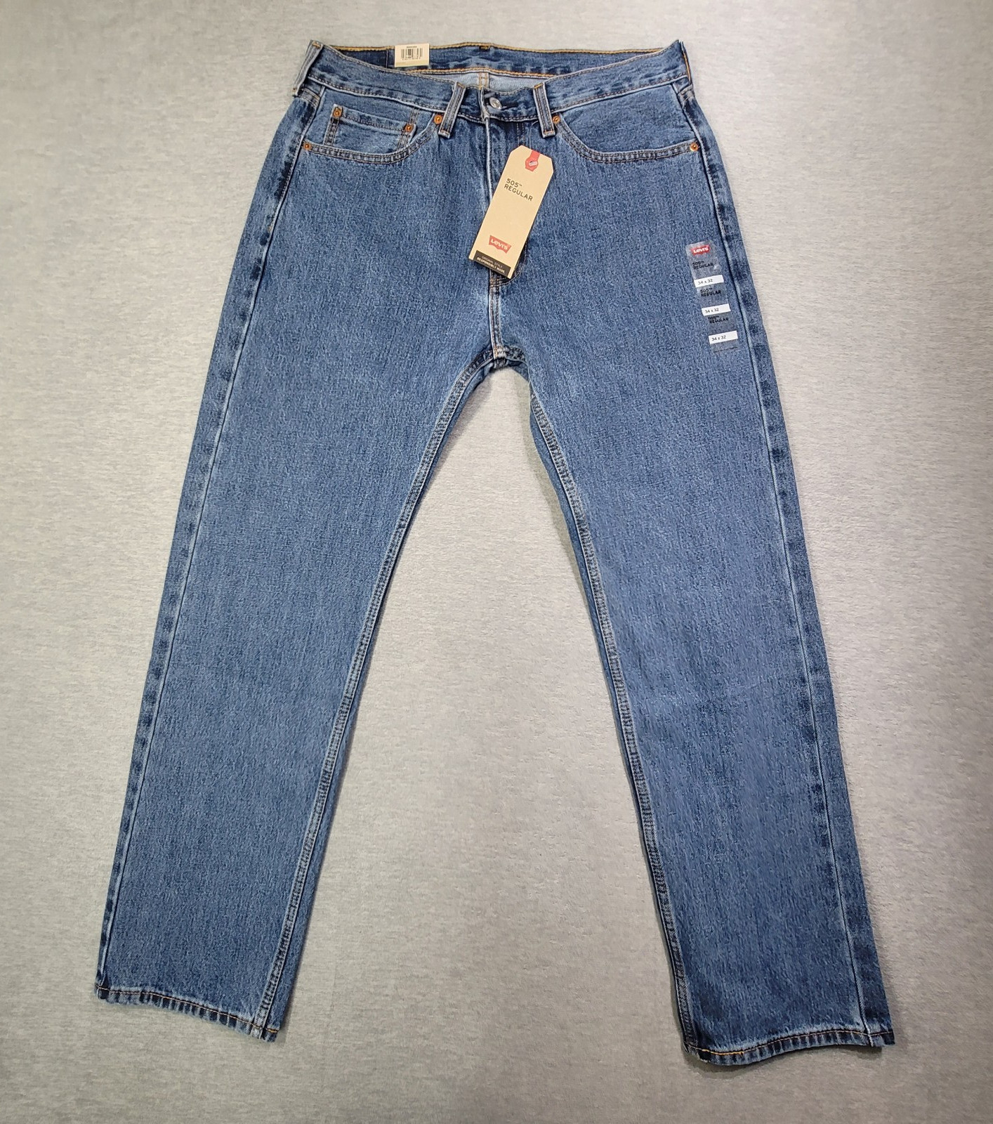 Levis 505 Jeans Mens 34x32 Blue Regular Fit Straight Leg Classic Denim NWT