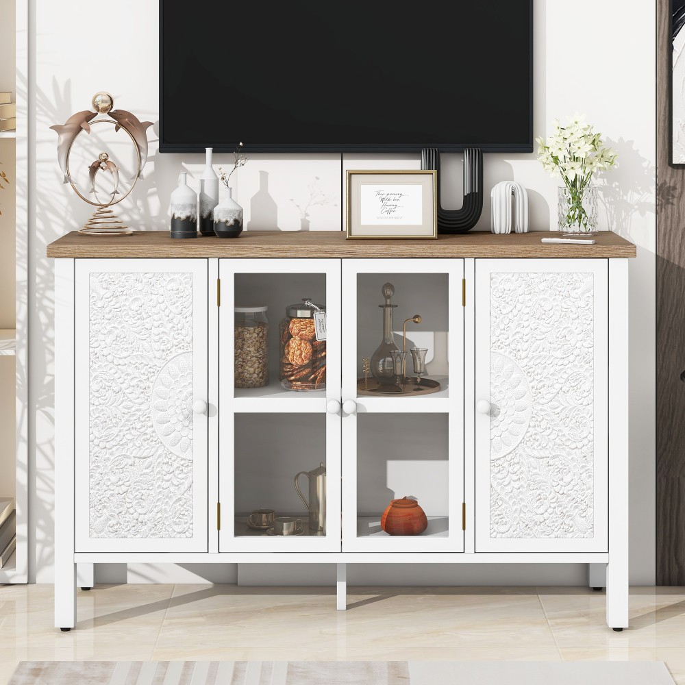 TV cabinet with spacious storage, glass door, and anti-tippi