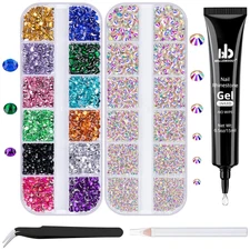 Nail Art Rhinestone Glue Gel&2 Boxes Flatback Gems Kit, 1 Tube of 15Ml Rhineston