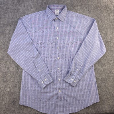 Brooks Brothers Dress Shirt 16.5 6/7 Regent Non Iron Blue Check Point Collar