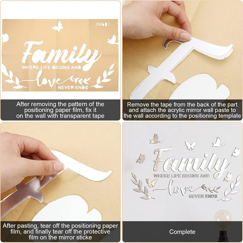 Mirror Family Wall Letter Quotes Decor 3D Acrylic Wall Decal Stickers DIY Remova - Picture 4 of 12
