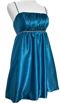 Vintage Jessica McClintock Gunne Sax Turquoise Satin Formal Mini Dress Sz 1  | eBay