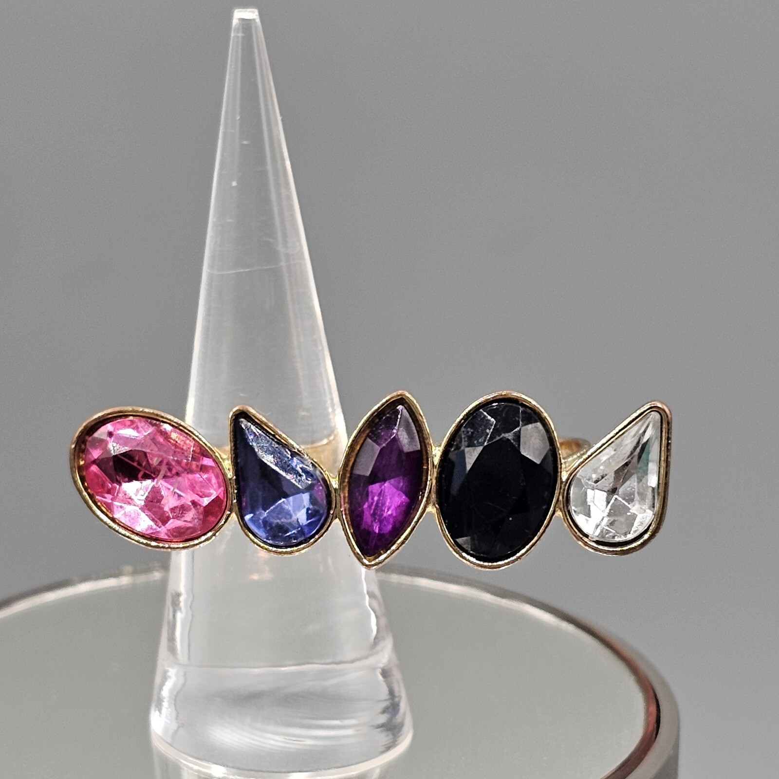 Double Finger Ring Multicolor Rhinestone Modernis… - image 2