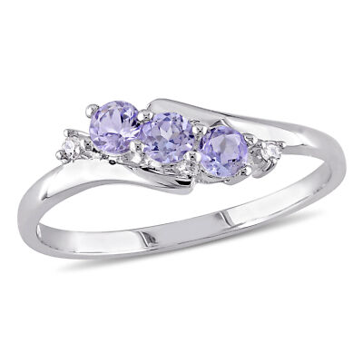 Amour 10k Weißgold Tansanit und Diamant Akzent Drei-Stein-Ring