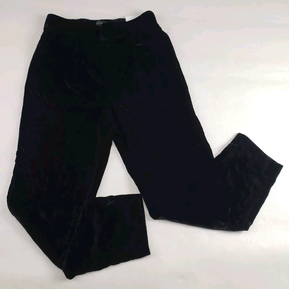 Pantalón Ann Taylor Terciopelo Fácil al Tobillo Para Mujer XS Negro Tirar de tiro alto Cónico NUEVO