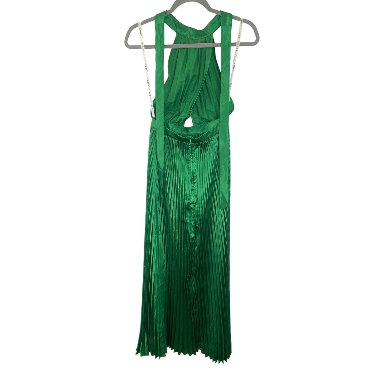 L'IDEE Renaissance Midi Dress Satin Pleated Halterneck Cut Out Bright Green  Sz 6 | eBay