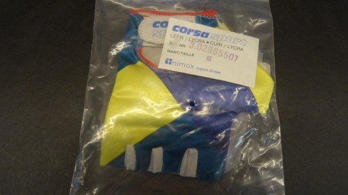 bike race gloves, leather inside, yellow blue, size S, NEW, NOS - Picture 2 of 7