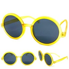 Men's or Women Classic Vintage Retro Hippie Style SUN GLASSES Round Yellow Frame
