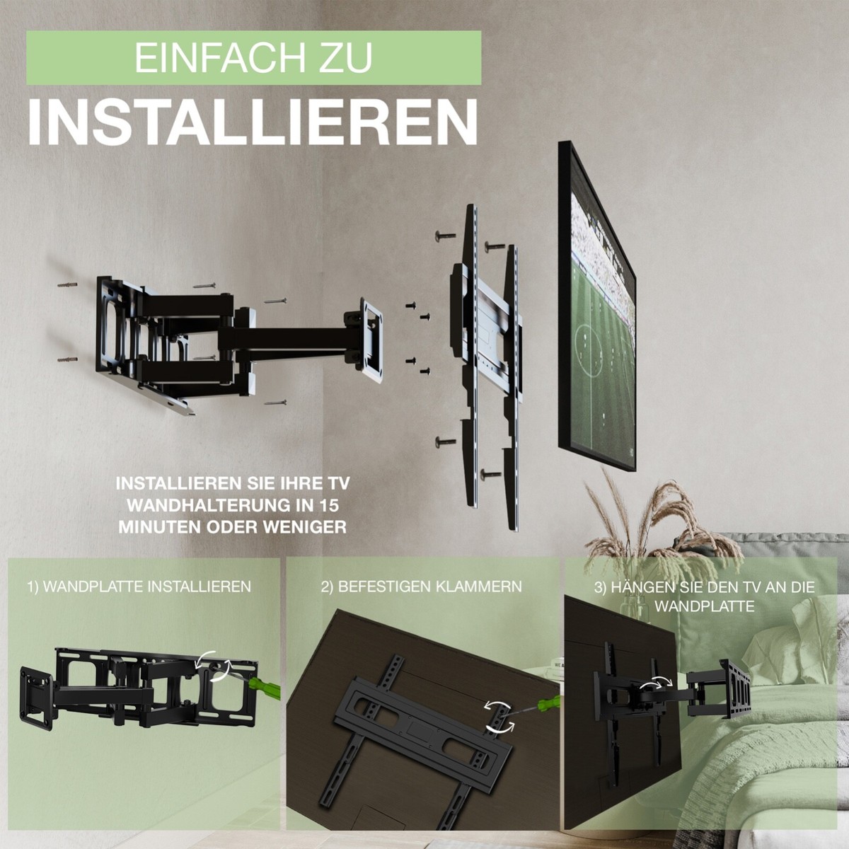 Wandhalterung, Schwenkbare Neigbare TV Halterung 26-65 Zoll (Neu Und Originalverpackt) In - Foto 13