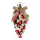 NEW Sonoma Faux Floral Tulip Teardrop Rattan Swag 26x12" burlap bow wall decor