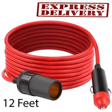 12V Cigarette Lighter Extension Cord Cable 12 FT Heavy Duty DC Power Socket Plug