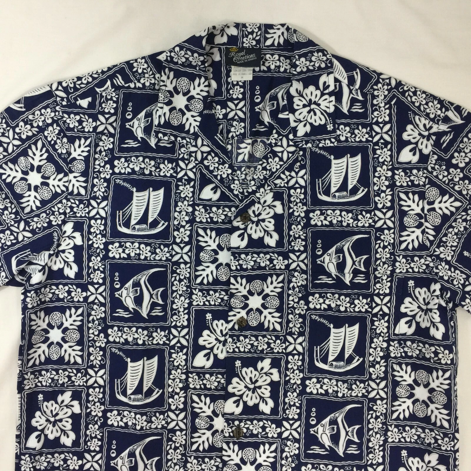 Royal Creations Mens Hawaiian Shirt Hibiscus Flowers All Over Print Medium New
