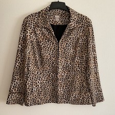 Chicos Women Blazer Jacket Black Brown Animal Print Size 2