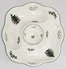 Spode Christmas Tree 10" Crudite Divided Serving Chip N Dip Dish - With Box