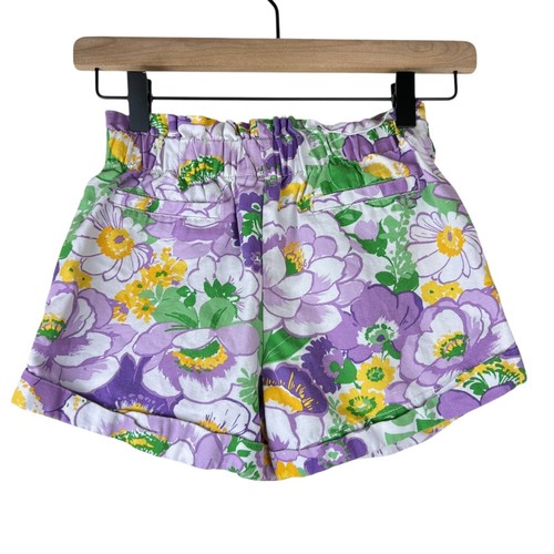 Janie And Jack Girls Purple Lilac Floral Paperbag Elastic Waist Shorts Size 7 - Picture 4 of 4