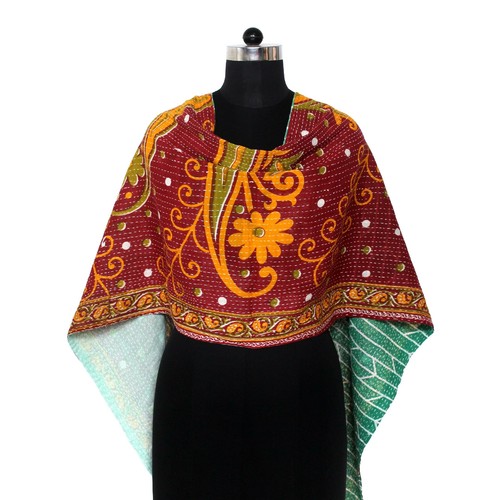 Foulard vintage Kantha coton sari étole femme châle point main brodé af