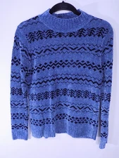 Charter Club Womens Ladies Medium Blue Stiped Soft Rayon Sweater Pullover Thick