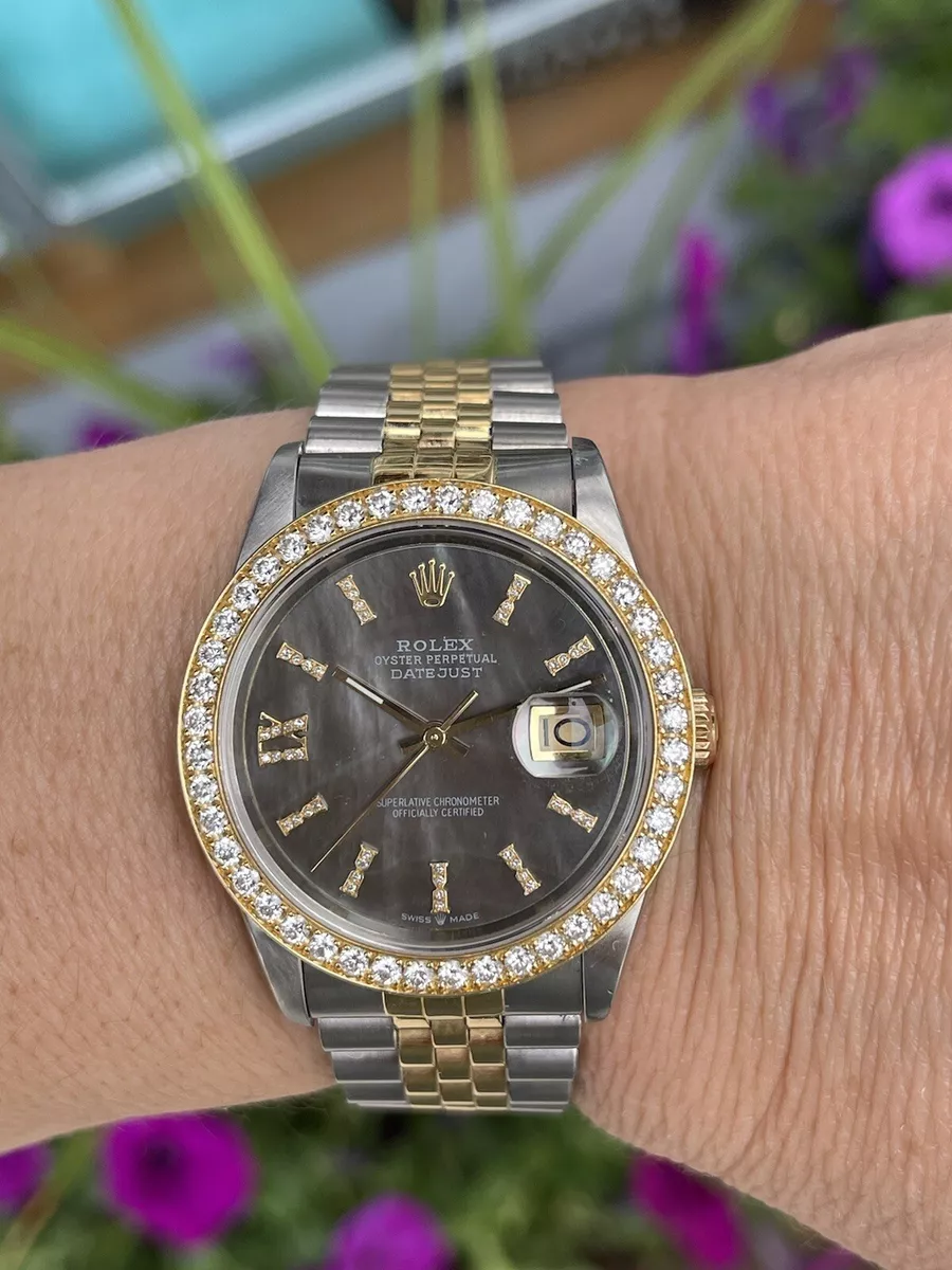 Rolex Datejust 36mm 16233 Two Tone 18k Yellow Gold Diamond Bezel Tahitian  MOP