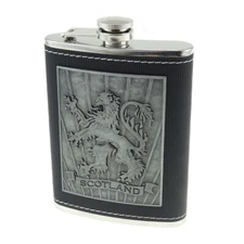 Metal Plate Hip Flask Rampant Lion Embossed Design Celtic Gift 8oz Scotland Made