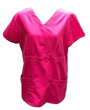 Dream Crest Womens Size M Hot Pink Pocketed V Neck Soft Scrub Work Wear Top