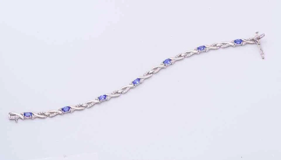 Pulseras de tenis simples de tanzanita azul púrpura con circonita cúbica blanca 2,78 TCW Foto 3 de 4