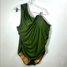 J.Crew Green Ruched One Shoulder One Piece Swimsuit size 24. NWT.