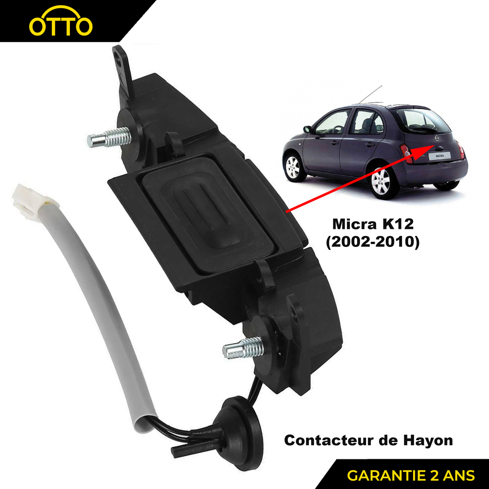 Poignée de hayon Nissan Micra K12 2003-2010 bouton de coffre noir