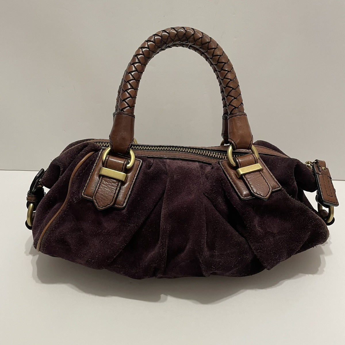 BANANA REPUBLIC Hobo MED Satchel Bag Purple Suede Braided Handle
