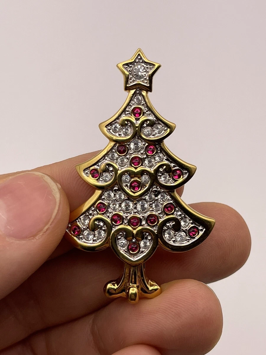SWAROVSKI Christmas Tree Pin Brooch Vintage White Pink Crystals eBay