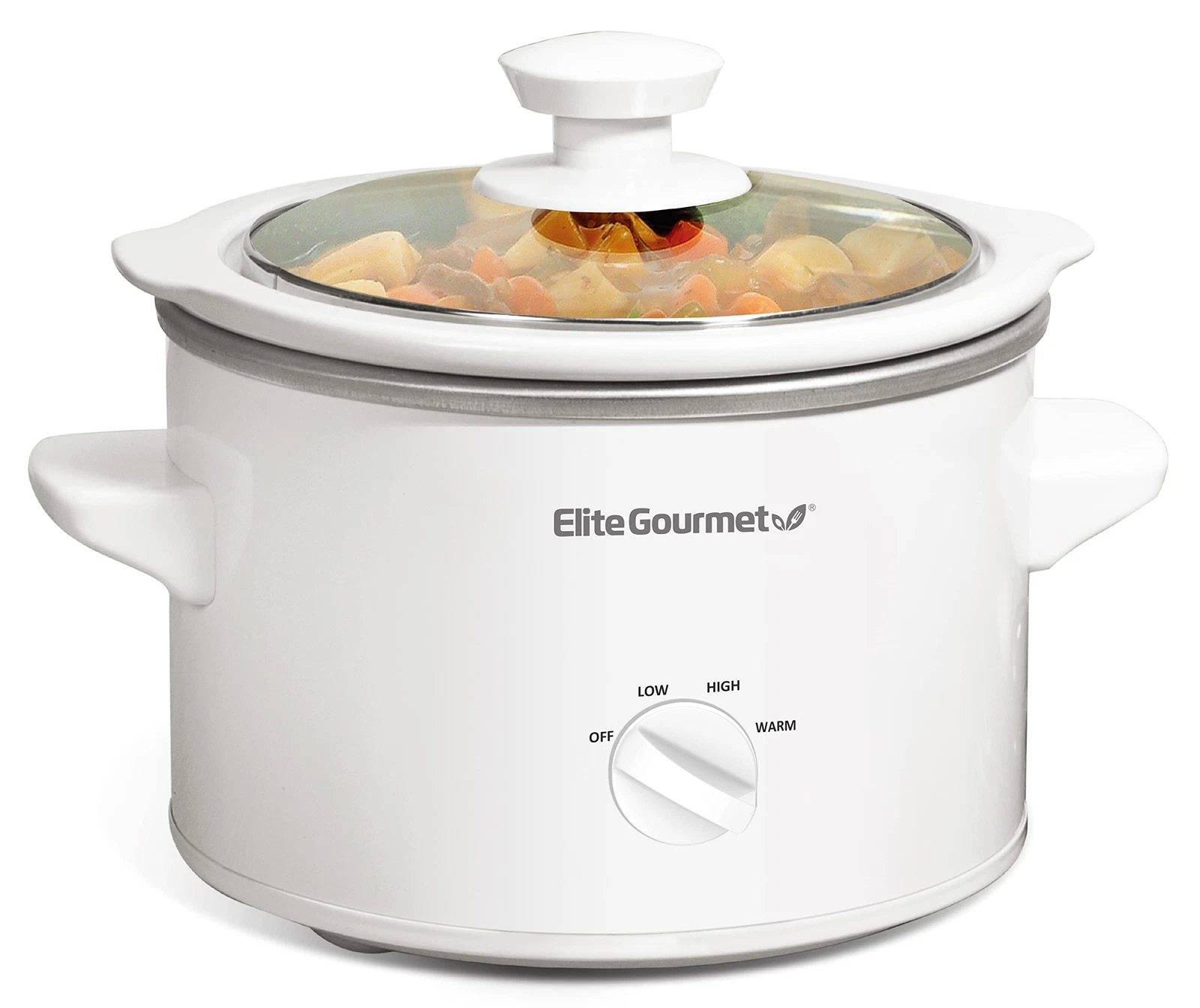 Elite Gourmet 1.5 Quart White Mini Slow Cooker with Adjustable Settings