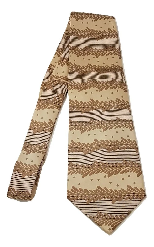 Steven Land Juego Largo Seda Marrón Tostado Floral Lunares Hombres Corbata Bolsillo y Cuadrado Foto 4 de 4