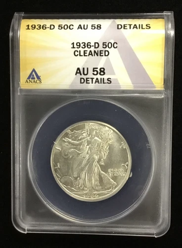 1936 D Walking Liberty Half Dollar 50c Coin ANACS AU 58 *Cleaned* *Details*