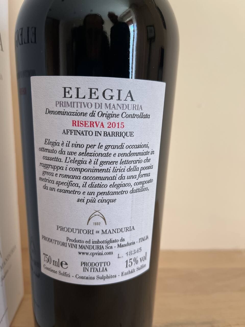 Primitivo di Manduria ELEGIA Riserva 2015 DOP astucciato