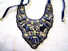 Vintage Beaded Tie on Collar Overlay Black and Gold