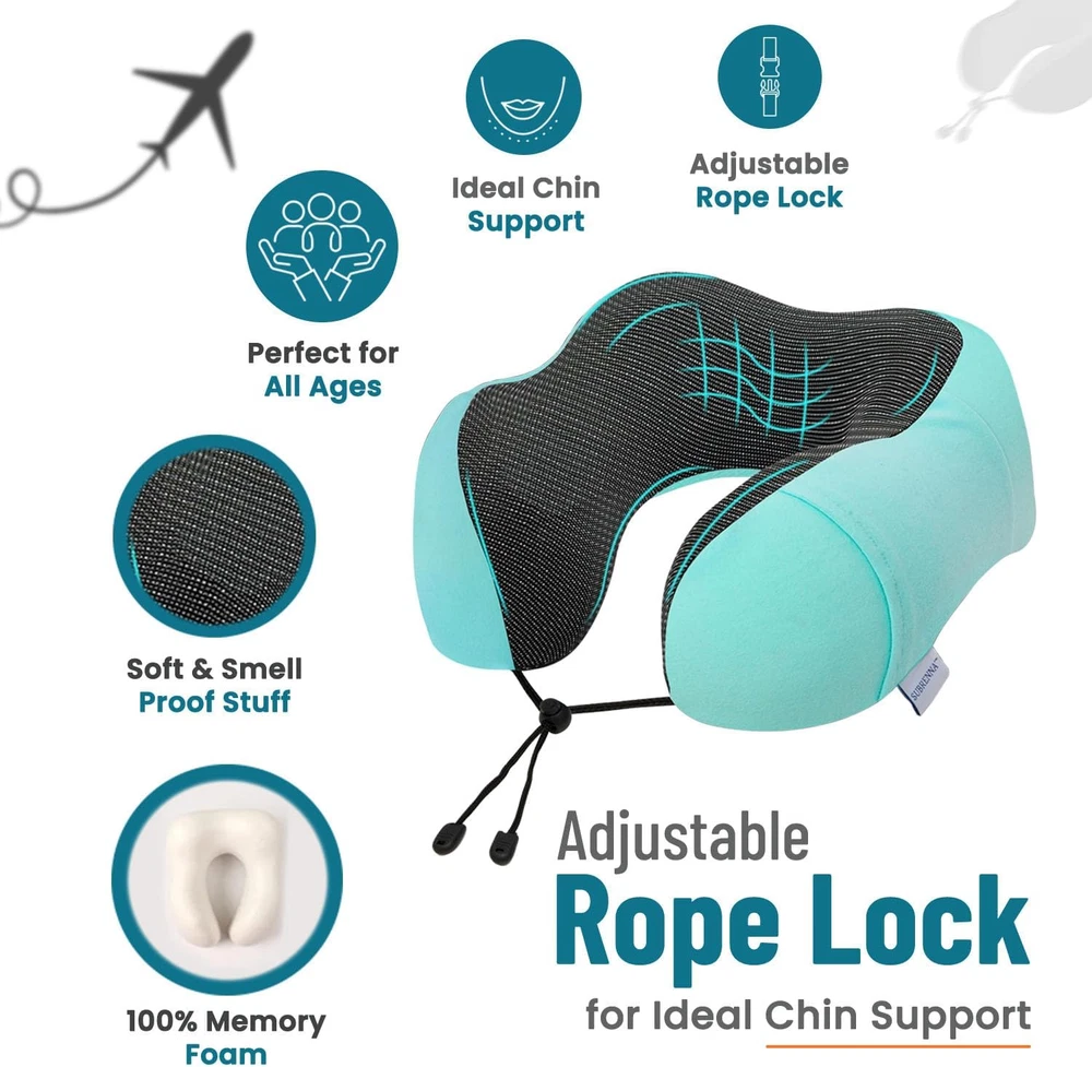 Adjustable Memory Foam Travel Pillow for Neck Support & Comfort