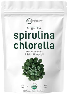 Organic Chlorella Spirulina Tablets 3000mg Per Serving 720 Counts 4 Months