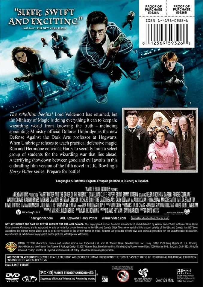 Harry Potter & the Order of the Phoenix - Daniel Radcliffe, New DVD - Image 2 of 2