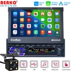 Single 1 Din Car Stereo Radio Apple/Android Carplay BT Flip Out Touch Screen 7"