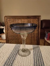 Extra-Wide Brim Mexican Hand-Blown Blue Rim  Margarita Glass Smooth Pontil