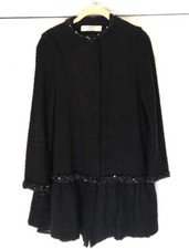Zara Knit Black Woven Cotton With Black Lining Embroider Jacket Sz M